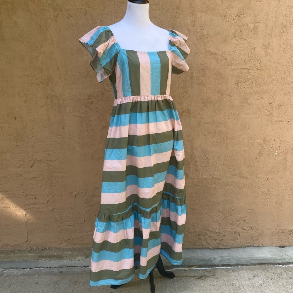 Striped Tiered Ruffle Sleeve Dress